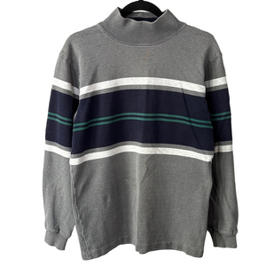 L.L.Bean Vintage 90’s Rugby Mock-neck Long-sleeve Shirt gray heather stripes